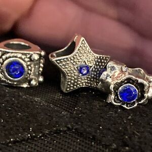 Charms- for bracelet (3) Silver like Royal Blue like Safire stone charm’s nwt